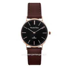 Alexandre Christie AC 8490 LHLRGBA Brown Rosegold Dial Black Leather Strap