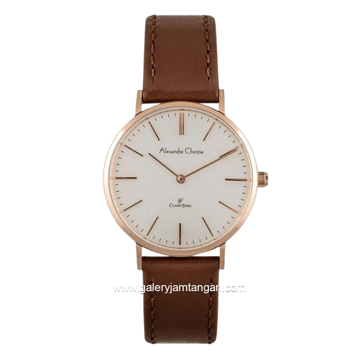 Alexandre Christie AC 8490 LHLRGSL Brown Rosegold Dial White Leather Strap