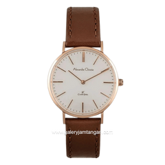 Alexandre Christie AC 8490 LHLRGSL Brown Rosegold Dial White Leather Strap