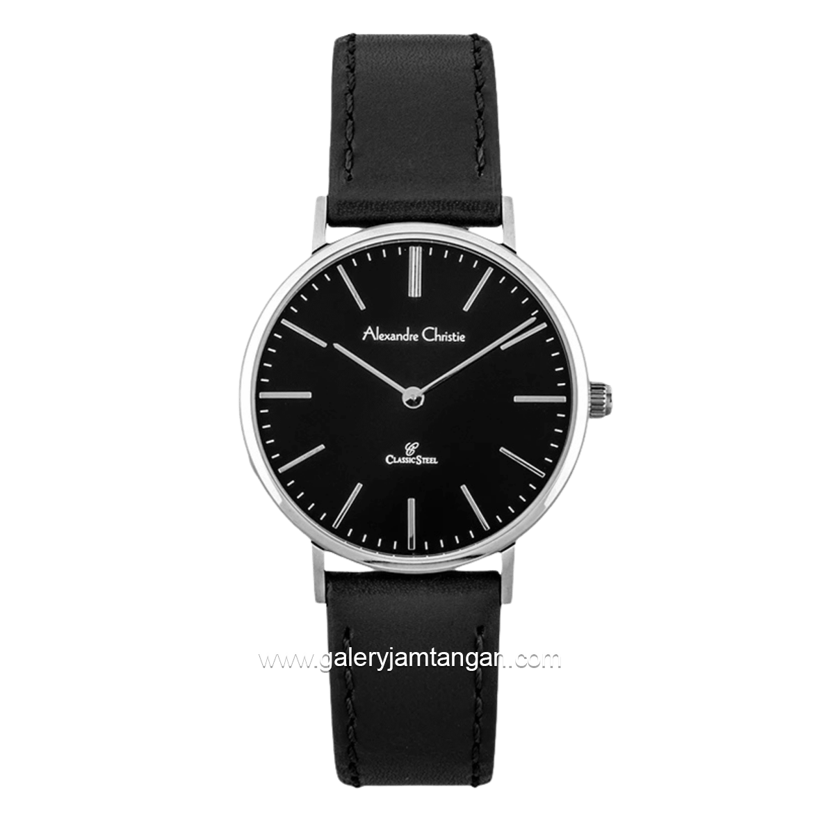 Alexandre Christie AC 8490 LHLSSBA Black Silver Dial Black Leather Strap