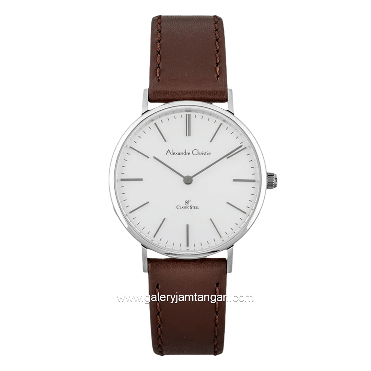 Alexandre Christie AC 8490 LHLSSSL Brown Silver Dial White Leather Strap