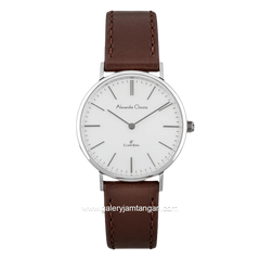 Alexandre Christie AC 8490 LHLSSSL Brown Silver Dial White Leather Strap