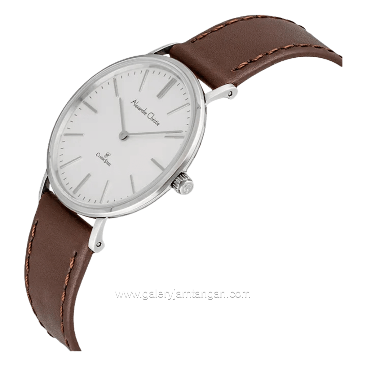 Alexandre Christie AC 8490 LHLSSSL Brown Silver Dial White Leather Strap