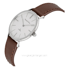 Alexandre Christie AC 8490 LHLSSSL Brown Silver Dial White Leather Strap