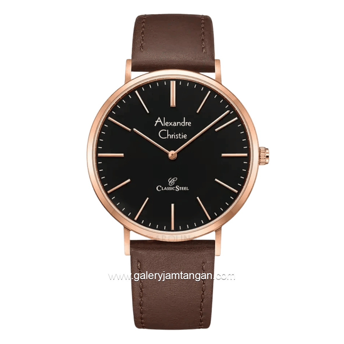 Alexandre Christie AC 8490 MHLRGBA Brown Rosegold Dial Black Leather Strap