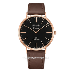 Alexandre Christie AC 8490 MHLRGBA Brown Rosegold Dial Black Leather Strap