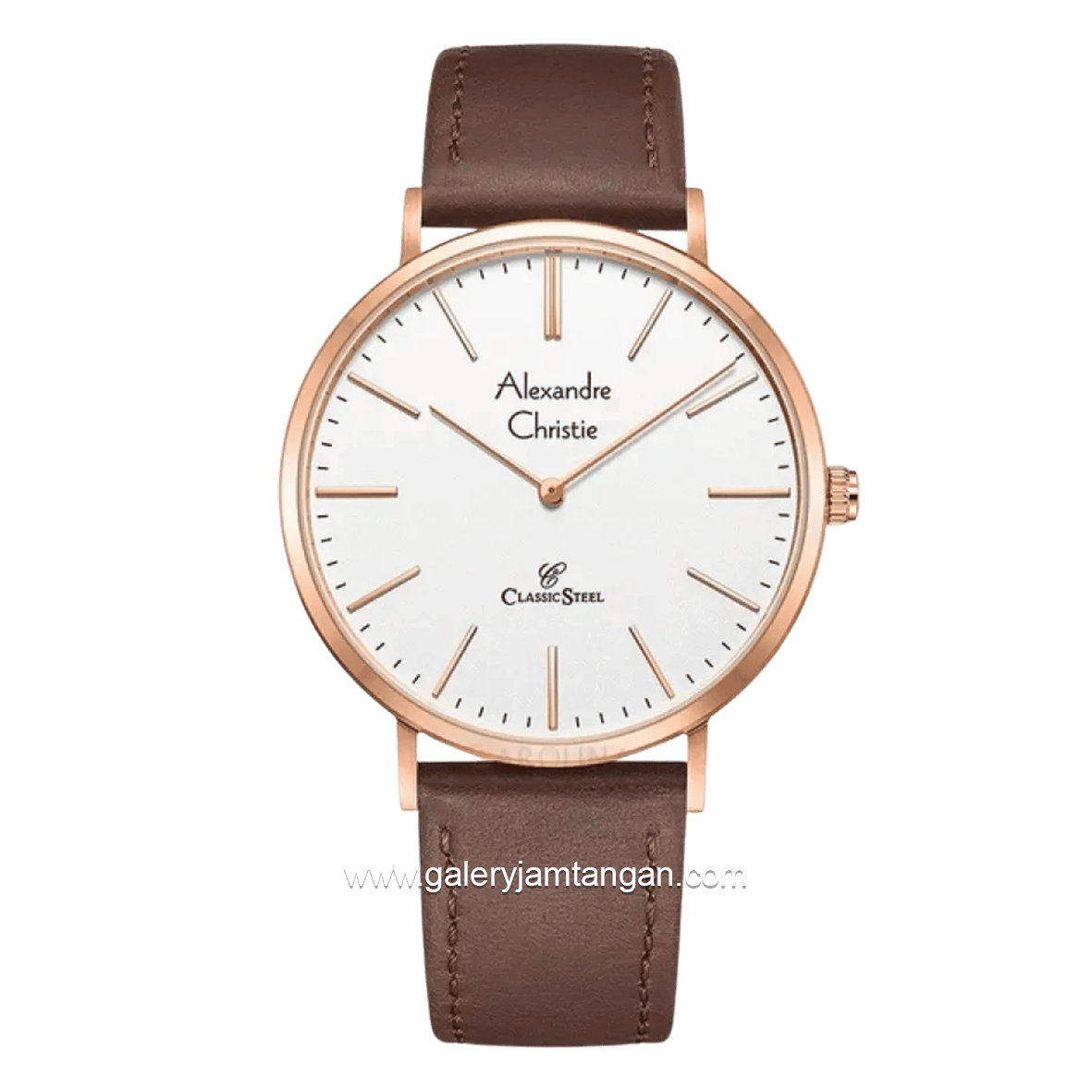 Alexandre Christie AC 8490 MHLRGSL Brown Rosegold Dial White Leather Strap