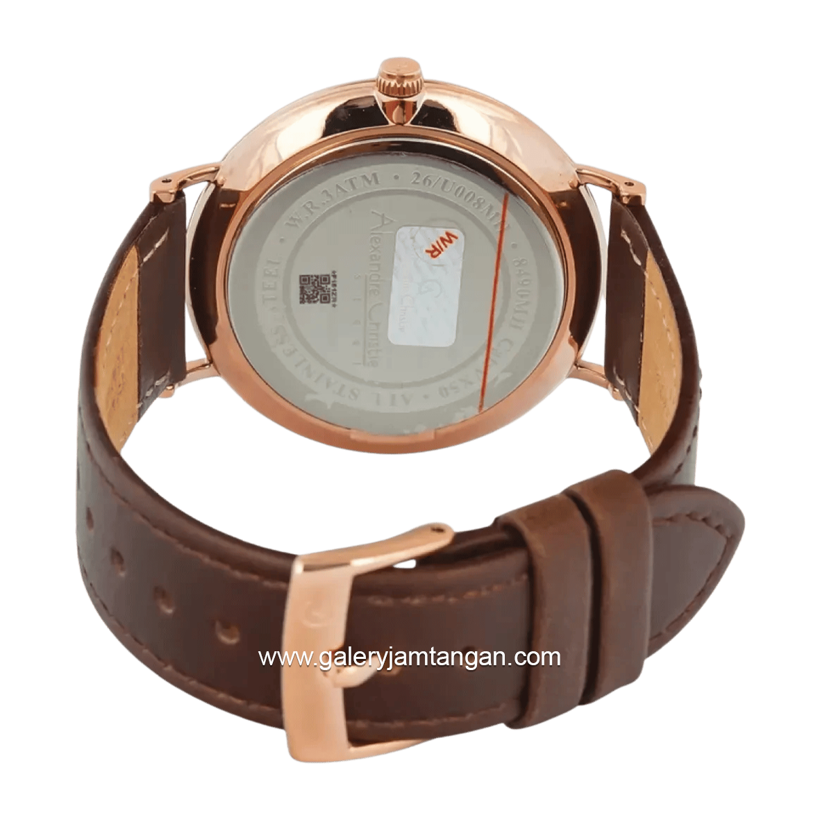 Alexandre Christie AC 8490 MHLRGSL Brown Rosegold Dial White Leather Strap