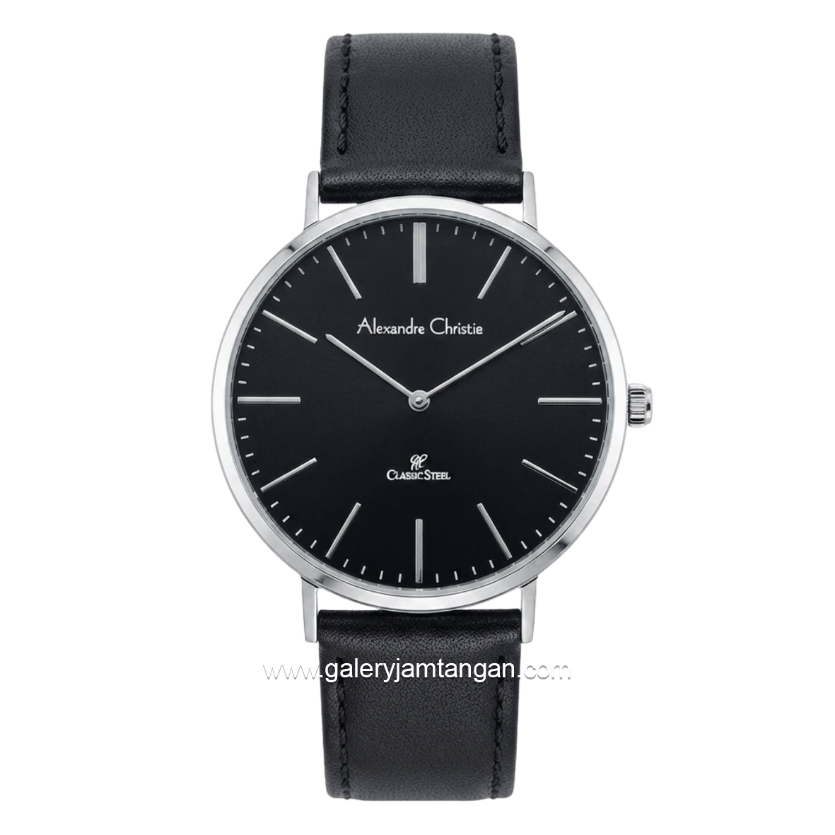 Alexandre Christie AC 8490 MHLSSBA Black Silver Dial Black Leather Strap