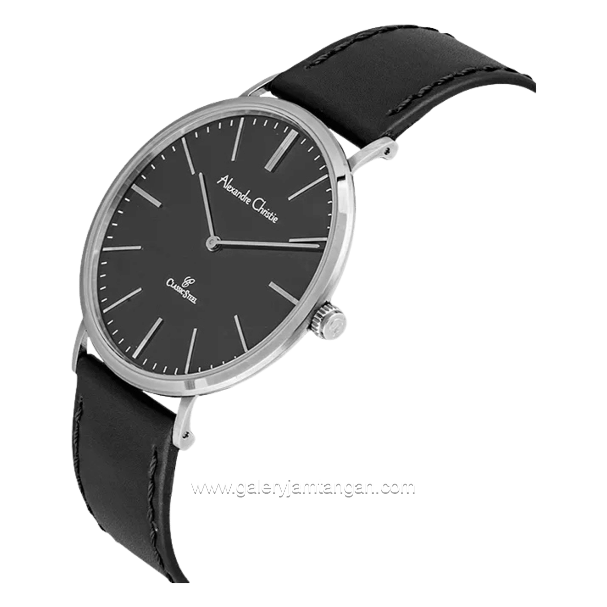 Alexandre Christie AC 8490 MHLSSBA Black Silver Dial Black Leather Strap