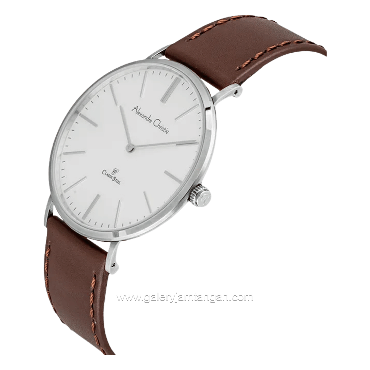 Alexandre Christie AC 8490 MH LSSSL Brown Silver Dial White Leather Strap
