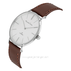 Alexandre Christie AC 8490 MH LSSSL Brown Silver Dial White Leather Strap