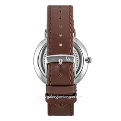 Alexandre Christie AC 8490 MH LSSSL Brown Silver Dial White Leather Strap