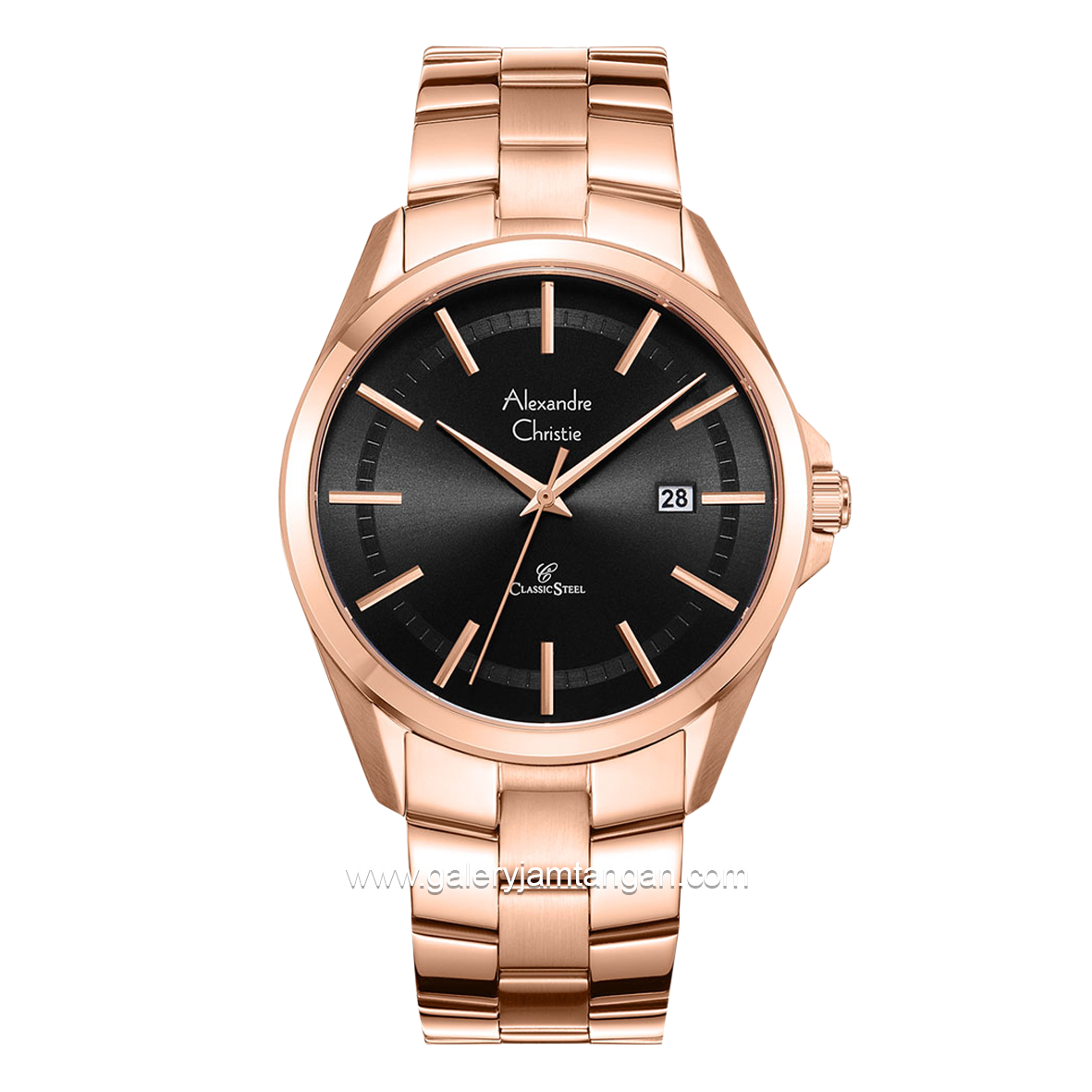 Alexandre Christie AC 8652 MD Rosegold Dial Black Stainless Steel