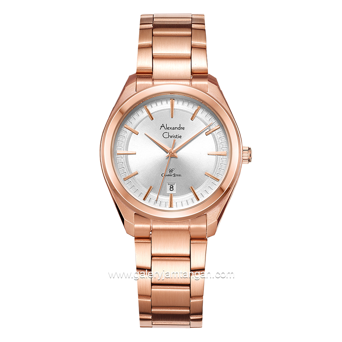 Alexandre Christie AC 8654 LD Rosegold Dial White Stainless Steel
