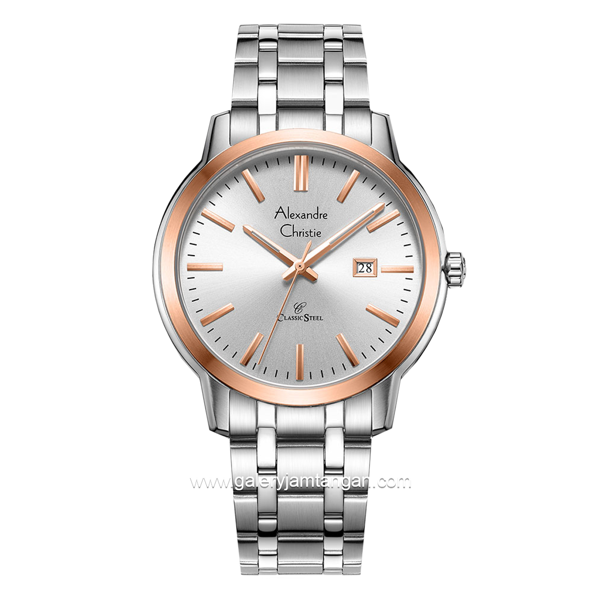 Alexandre Christie AC 8657 MD Silver Rosegold Dial White Stainless Steel
