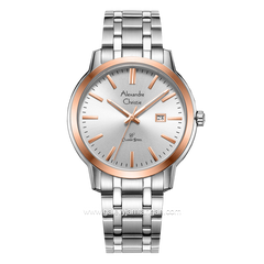 Alexandre Christie AC 8657 MD Silver Rosegold Dial White Stainless Steel