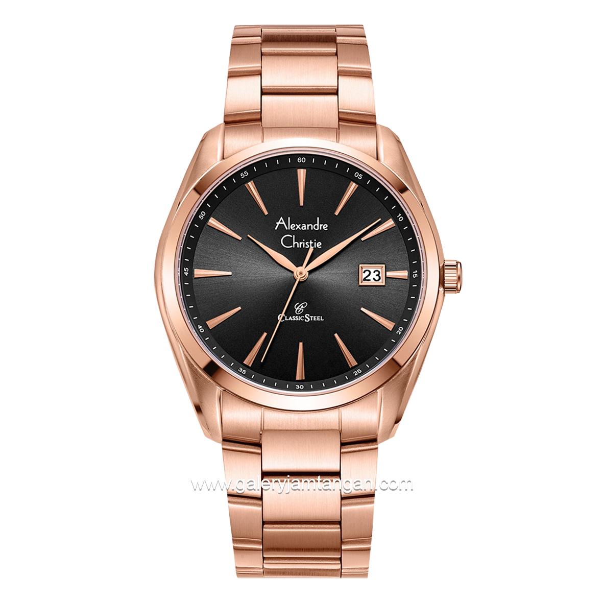 Alexandre Christie AC 8658 MD Rosegold Dial Black Stainless Steel