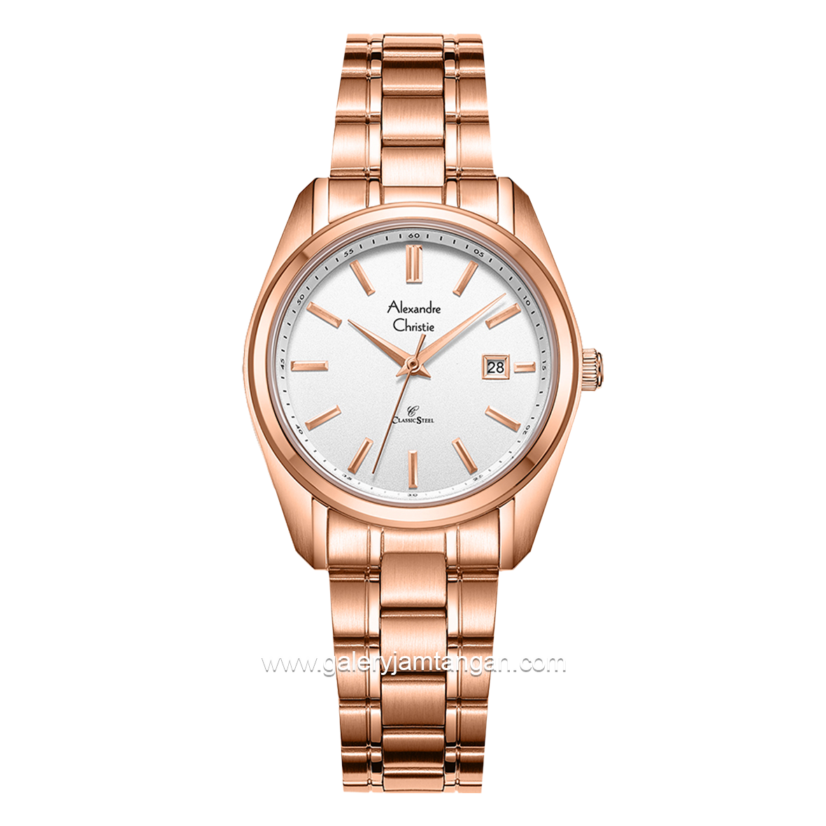 Alexandre Christie AC 8660 LD Rosegold Dial White Stainless Steel