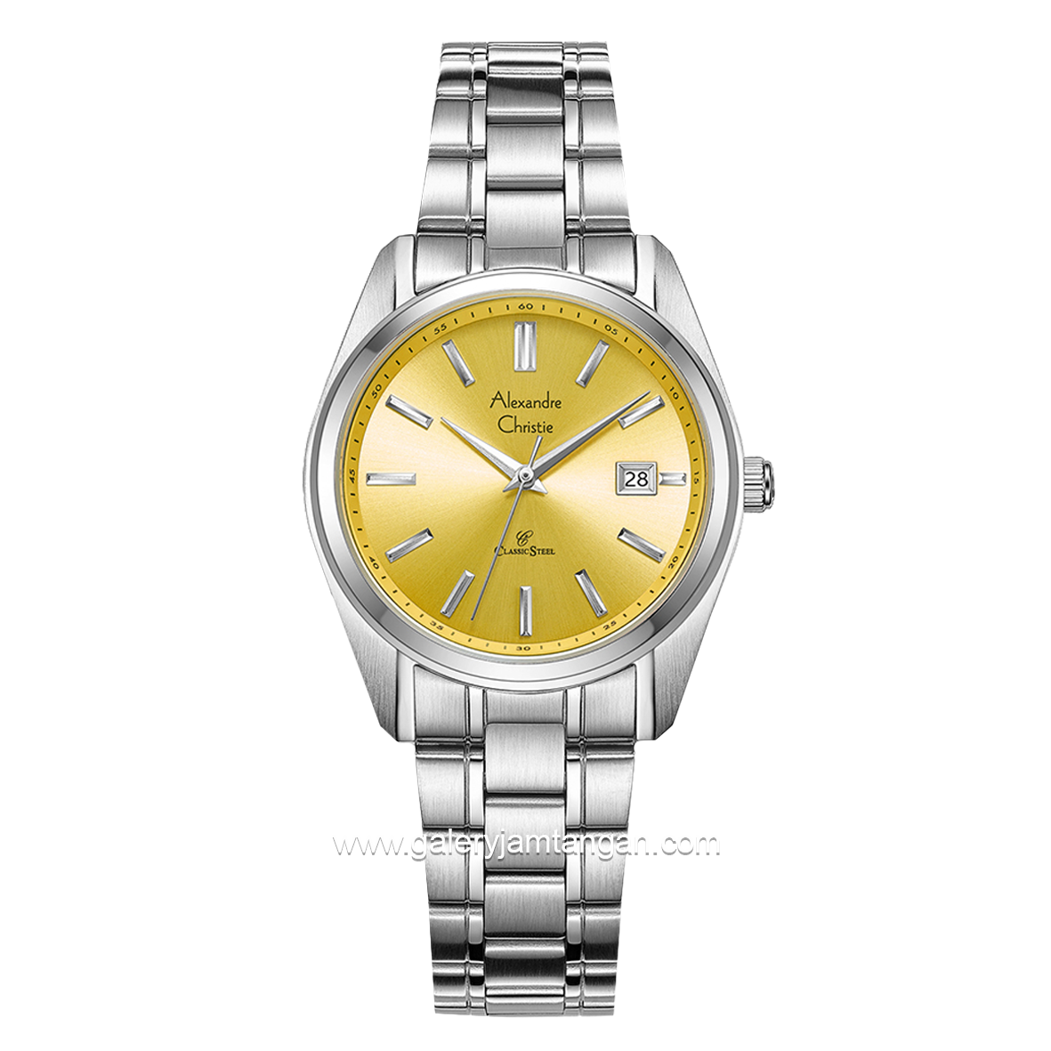 Alexandre Christie AC 8660 LD Silver Dial Yellow Macaron Series Stainless Steel
