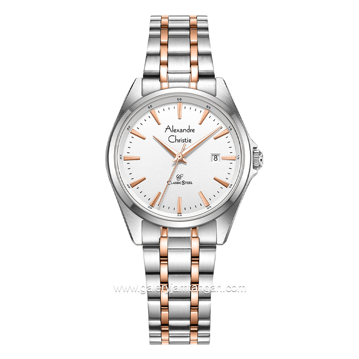 Alexandre Christie AC 8661 LD Silver Combinasi Rosegold Dial White Stainless Steel
