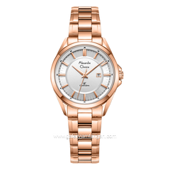 Alexandre Christie Classic Steel AC 8675 LD Rosegold Dial White Stainless Steel Strap