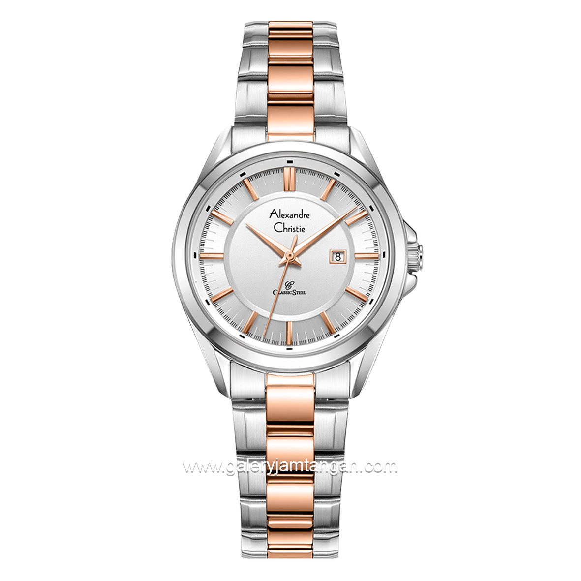 Alexandre Christie Classic Steel AC 8675 LD Silver Combinasi Rosegold Stainless Steel Strap