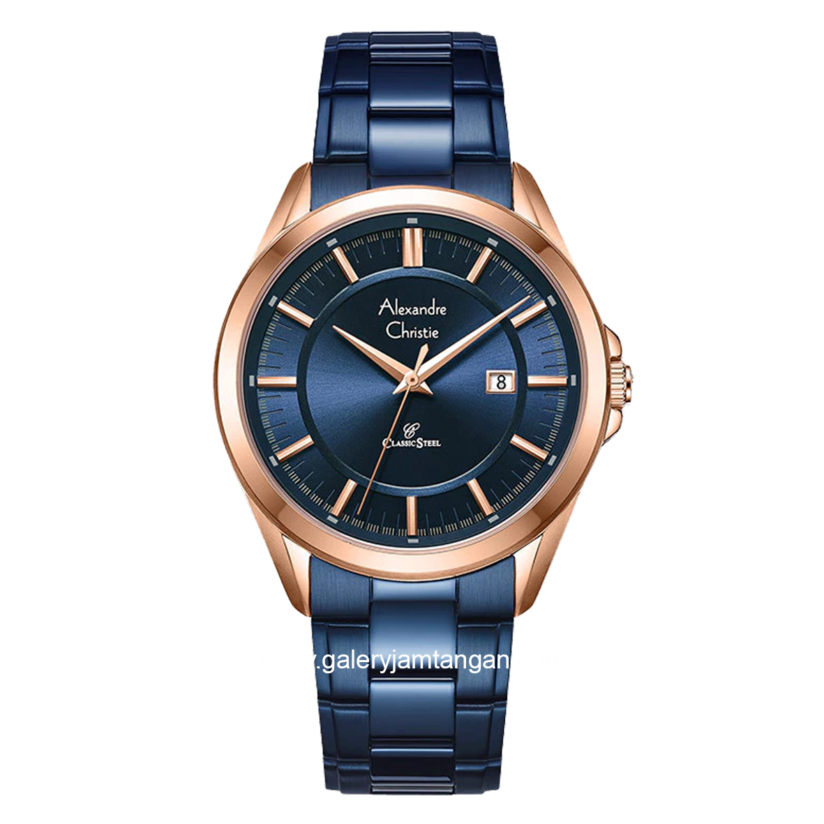 Alexandre Christie Classic Steel AC 8675 MD Blue Rosegold Stainless Steel Strap