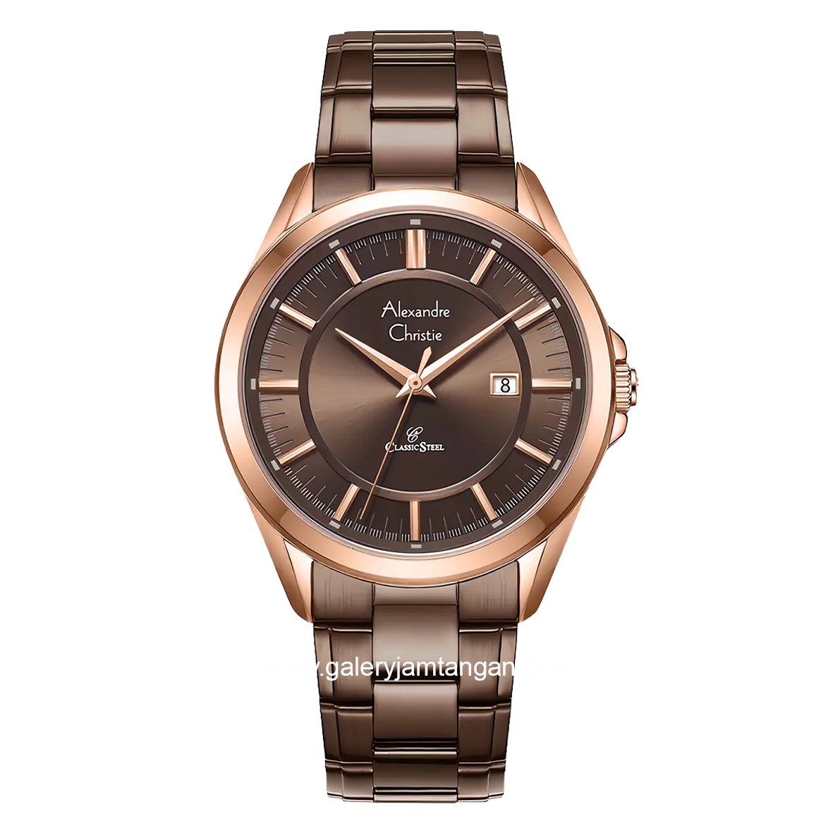 Alexandre Christie Classic Steel AC 8675 MD Brown Rosegold Stainless Steel Strap
