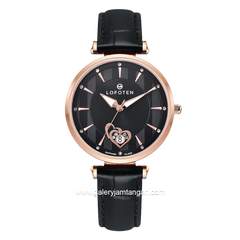 LOFOTEN F-2318L Black Rosegold Sapphire Glass Leather Strap