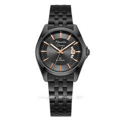 Alexandre Christie Classic AC 8677 LD Black Jarum Rosegold Stainless Steel Strap