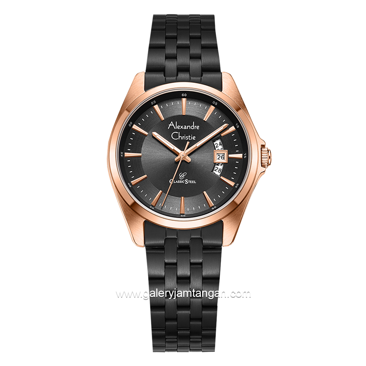Alexandre Christie Classic AC 8677 LD Women Black Rosegold Stainless Steel Strap