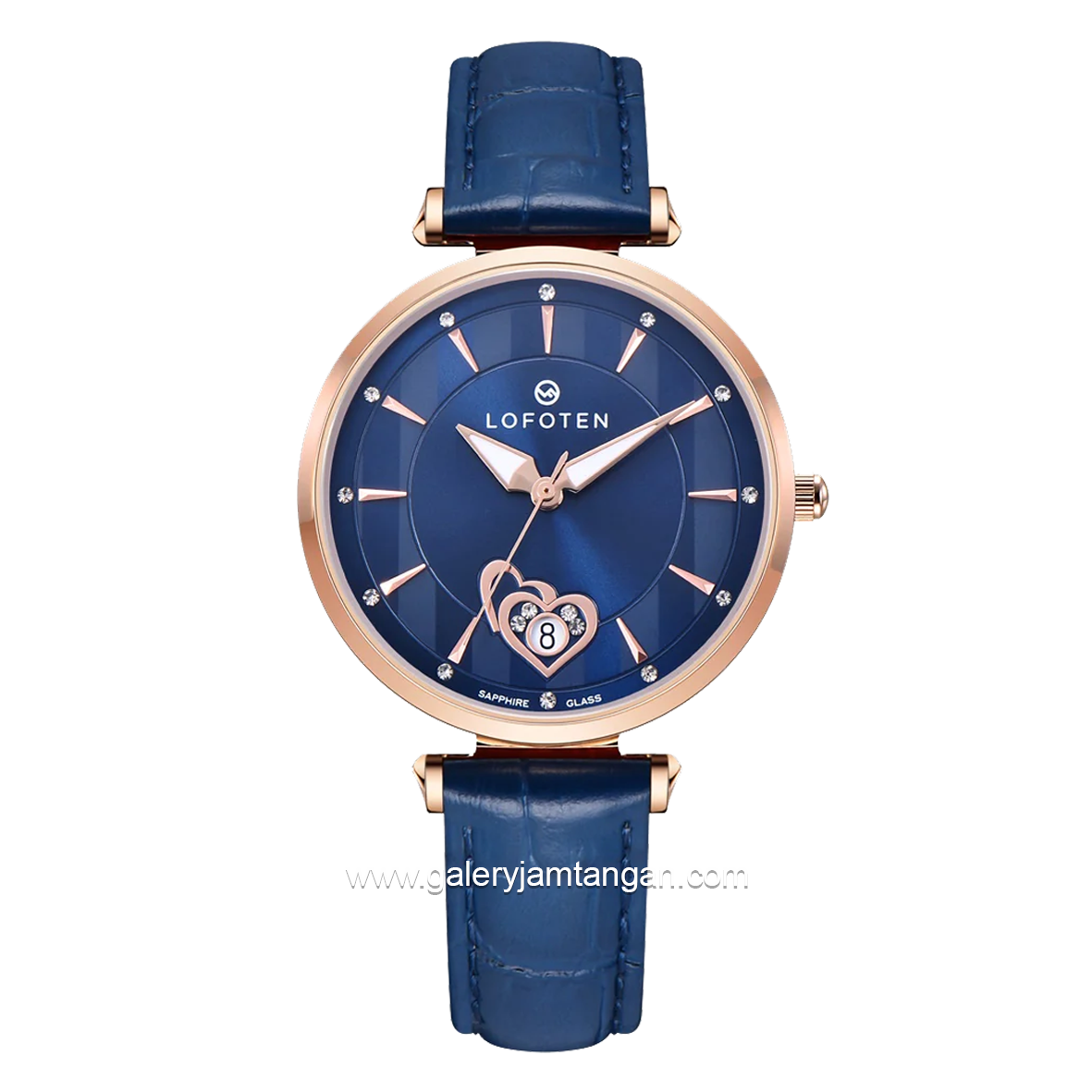 LOFOTEN F-2318L Blue Rosegold Sapphire Glass Leather Strap