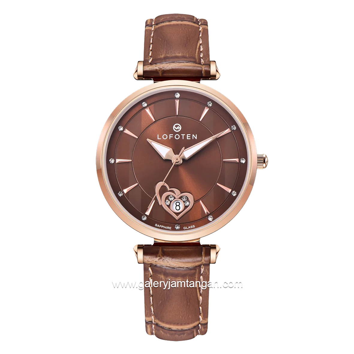 LOFOTEN F-2318L Brown Rosegold Sapphire Glass Leather Strap