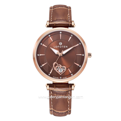 LOFOTEN F-2318L Brown Rosegold Sapphire Glass Leather Strap