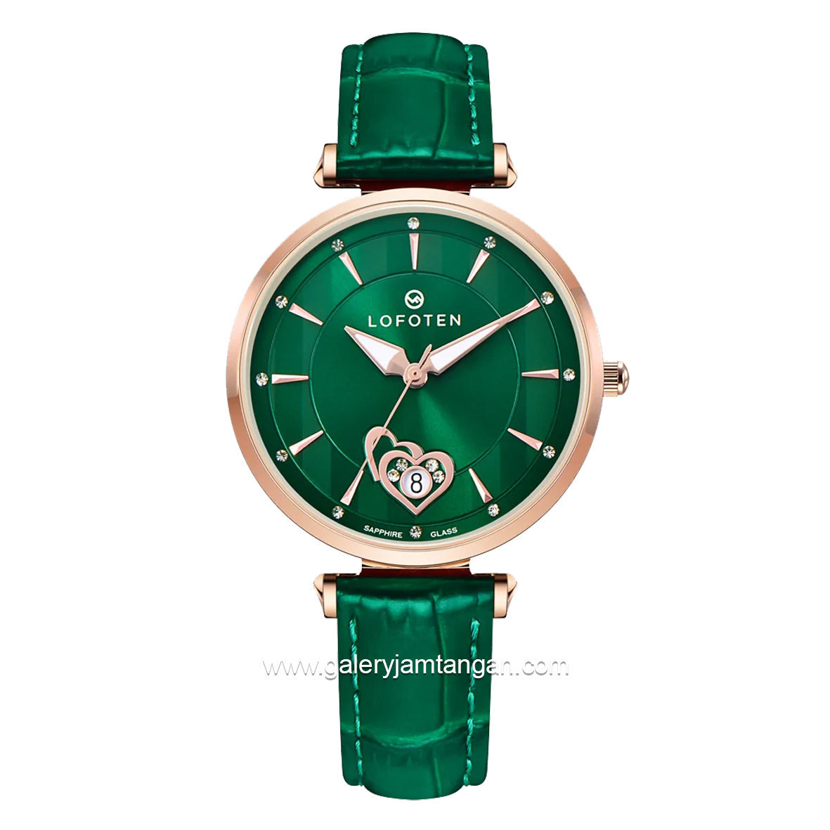 LOFOTEN F-2318L Green Rosegold Sapphire Glass Leather Strap