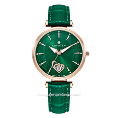 LOFOTEN F-2318L Green Rosegold Sapphire Glass Leather Strap