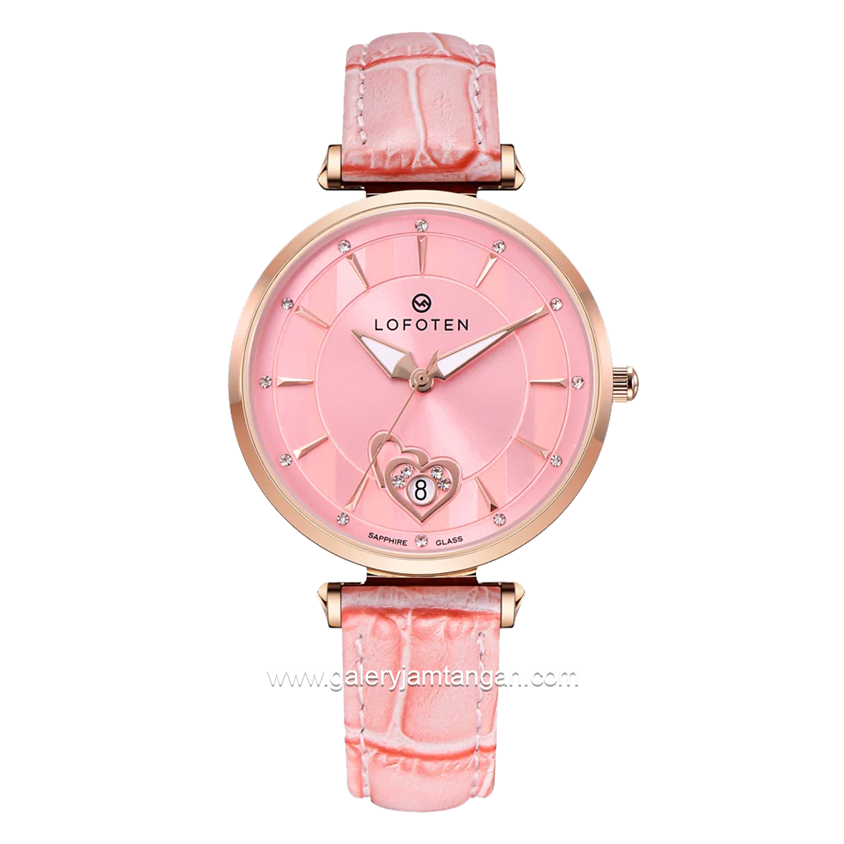 LOFOTEN F-2318L Pink Rosegold Sapphire Glass Leather Strap