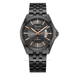 Alexandre Christie Classic AC 8677 MD Men Black Jarum Rosegold Stainless Steel Strap