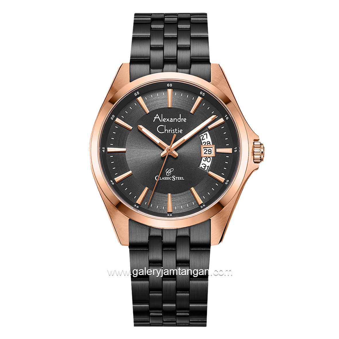 Alexandre Christie Classic AC 8677 MD Men Black Rosegold Stainless Steel Strap
