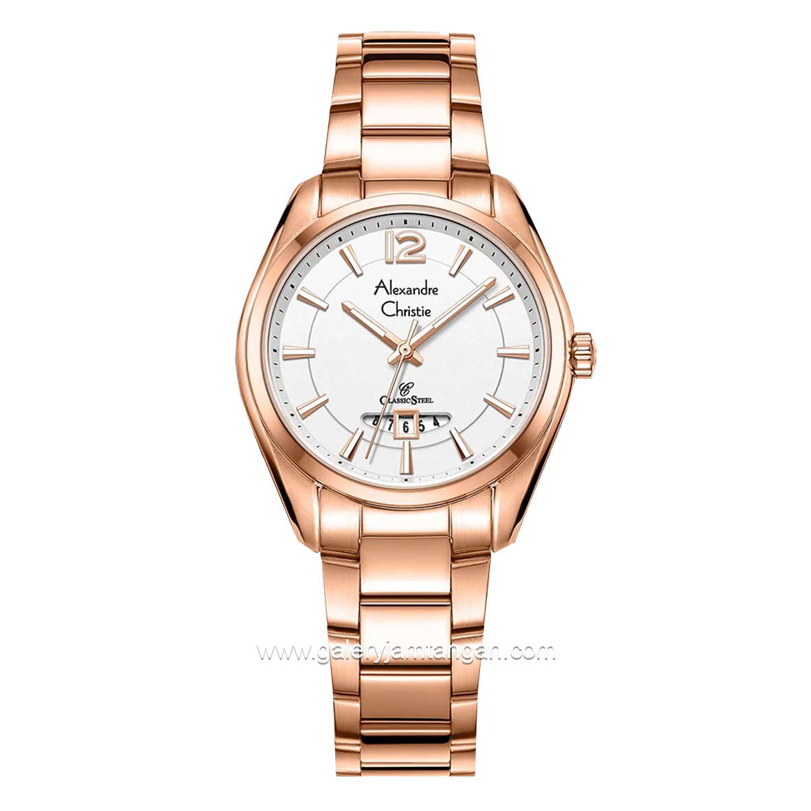 Alexandre Christie AC 8679 LD Rosegold Dial White Stainless Steel