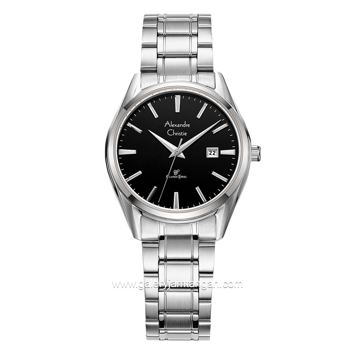 Alexandre Christie Classic AC 8681 LD Silver Dial Black Stainless Steel Strap