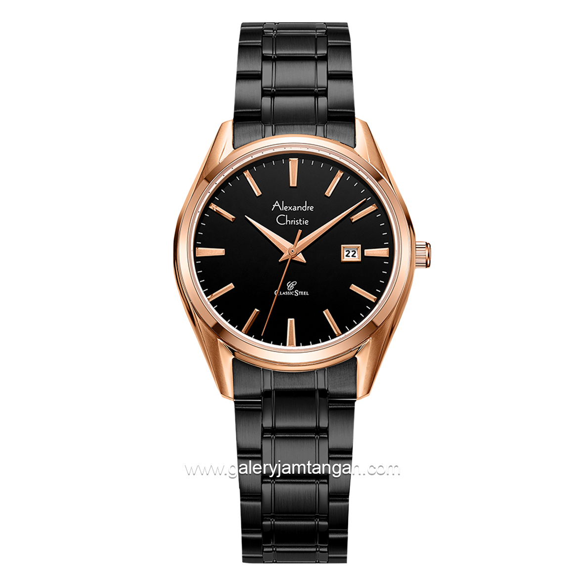 Alexandre Christie Classic AC 8681 LD Black Rosegold Stainless Steel Strap