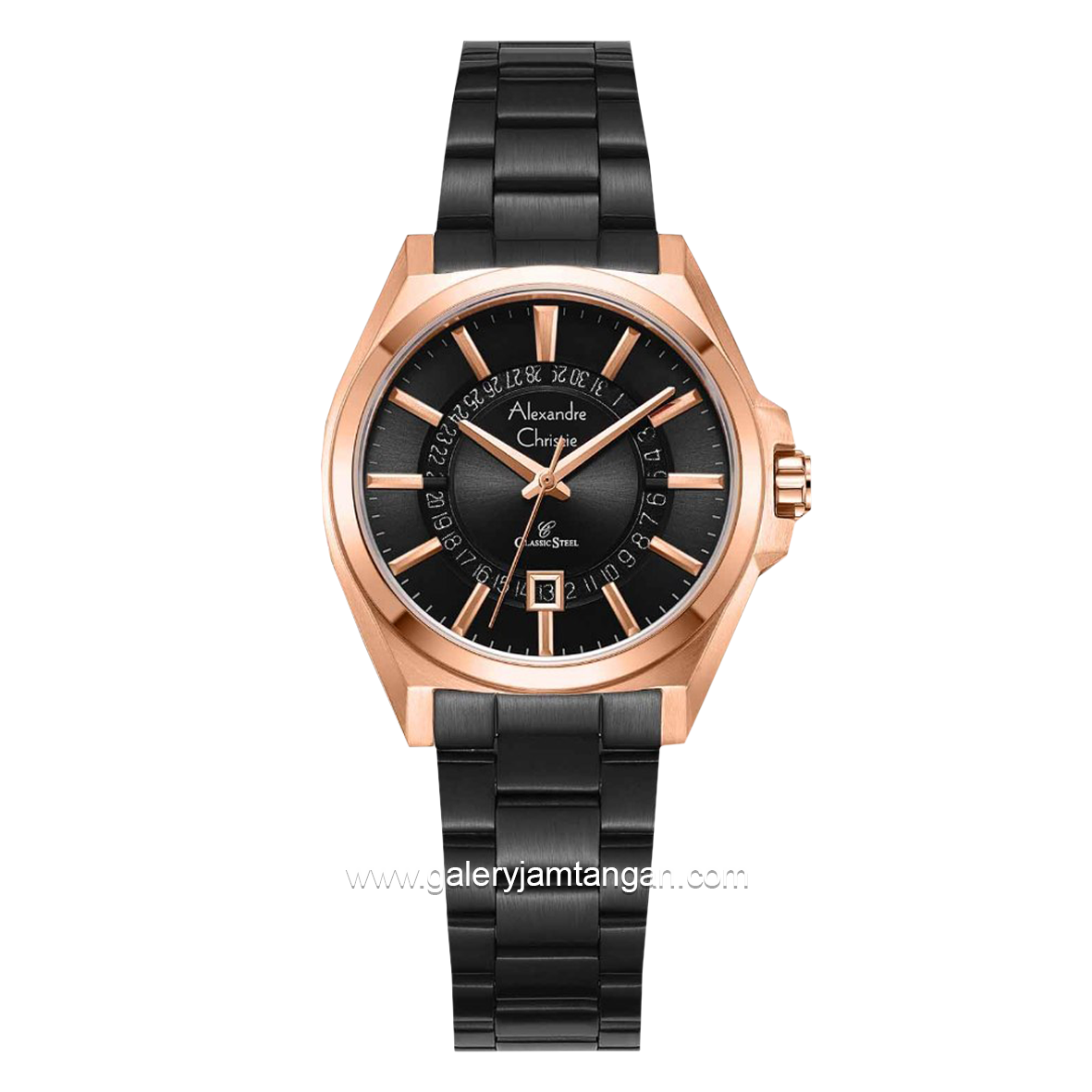 Alexandre Christie AC 8688 LD Black Rosegold Stainless Steel Strap