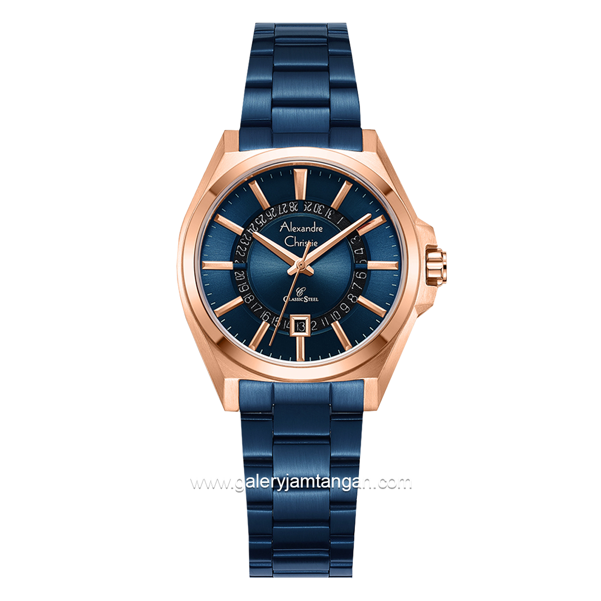 Alexandre Christie AC 8688 LD Blue Rosegold Stainless Steel Strap