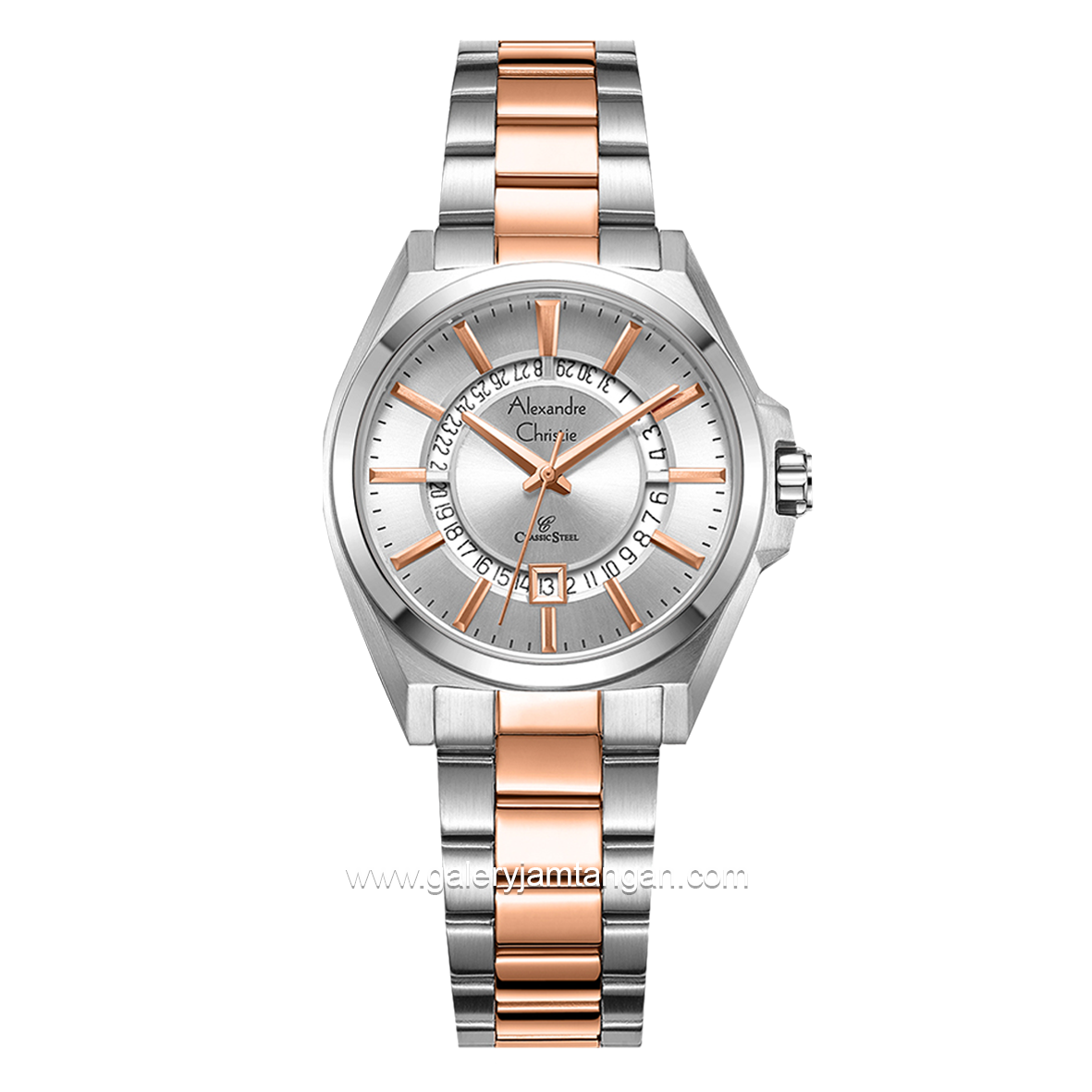 Alexandre Christie AC 8688 LD Silver Combinasi Rosegold Stainless Steel Strap