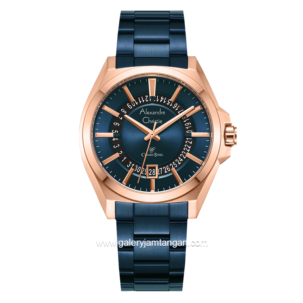 Alexandre Christie AC 8688 MD Blue Rosegold Stainless Steel Strap