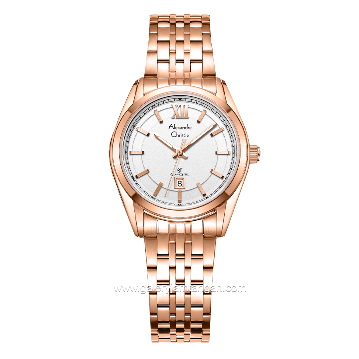 Alexandre Christie AC 8690 LD Rosegold Dial White Stainless Steel