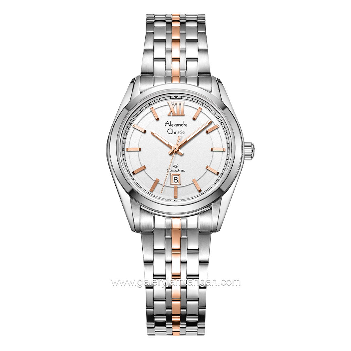 Alexandre Christie AC 8690 LD Silver Combinasi Rosegold Dial White Stainless Steel