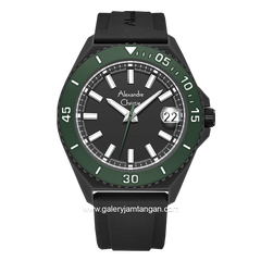 Alexandre Christie AC 8693 MD Black Ring Green Rubber Strap